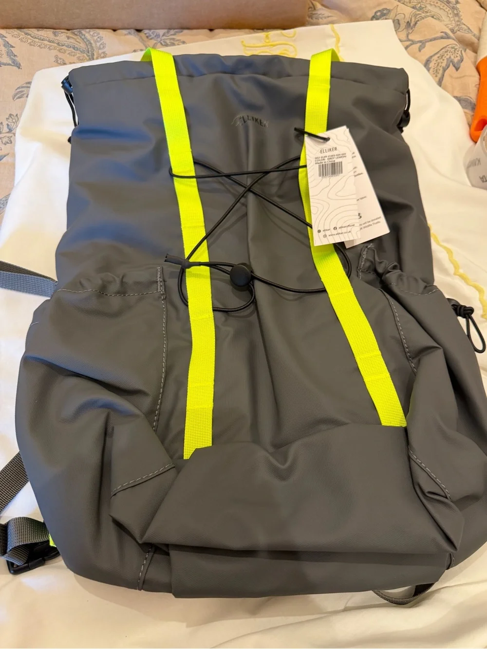 Gray Elliker Backpack with Neon Yellow Straps - Dayle Roll-Top Backpack NWT